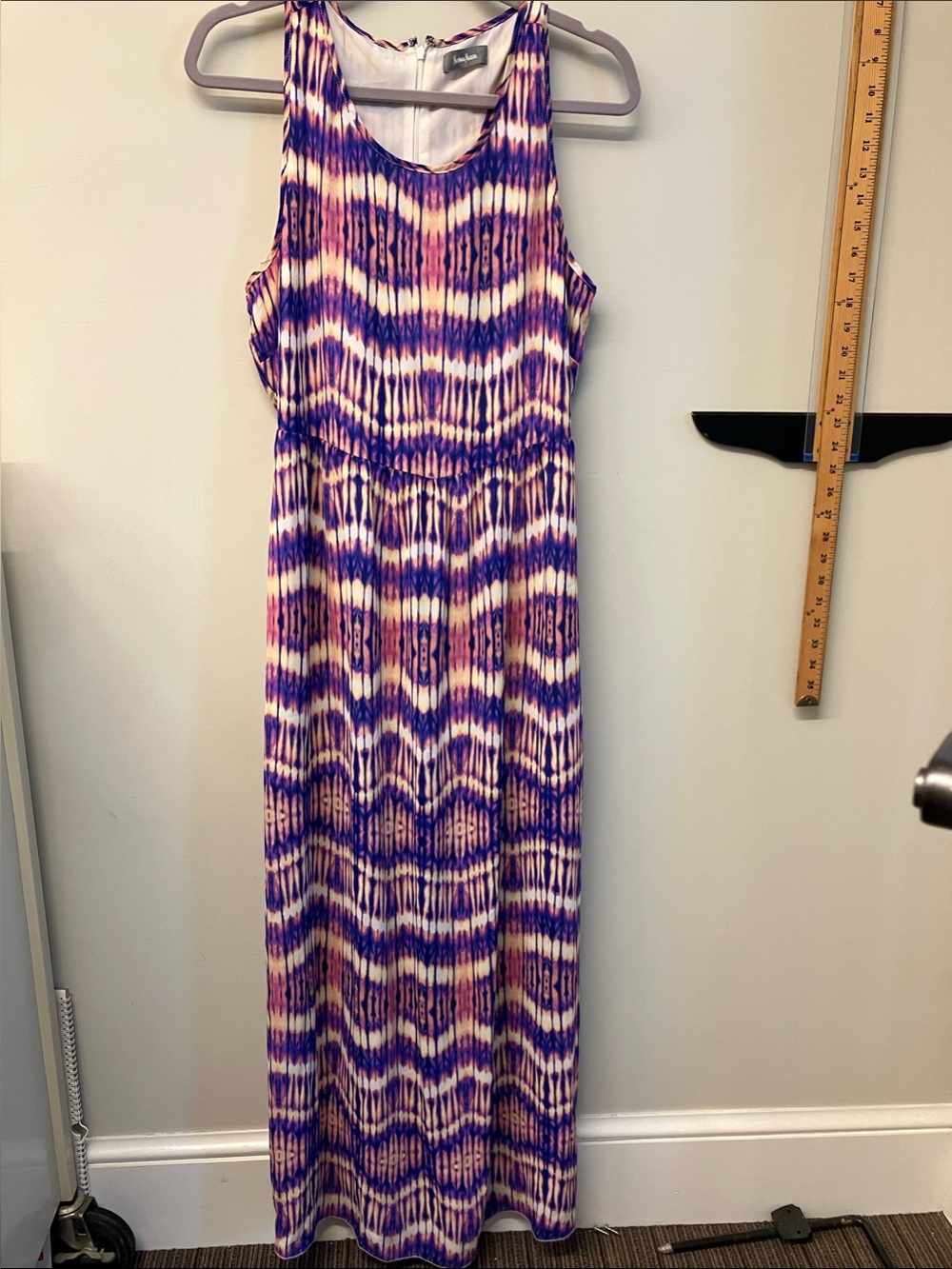 Jolt Sleeveless Tie-Dye Maxi Dress in Purple, Cream, and Pink